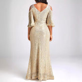 Elegant Off Shoulder Gold Sequ Annual Party Evening Dress Cocktail Evening Dress Dress
